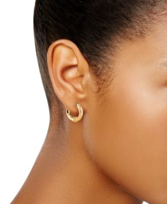 Polished & Textured Extra Small Hoop Earrings in 10k Gold, 0.39"