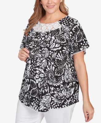 Plus Size Batik Island Paisley Lace Neck Top