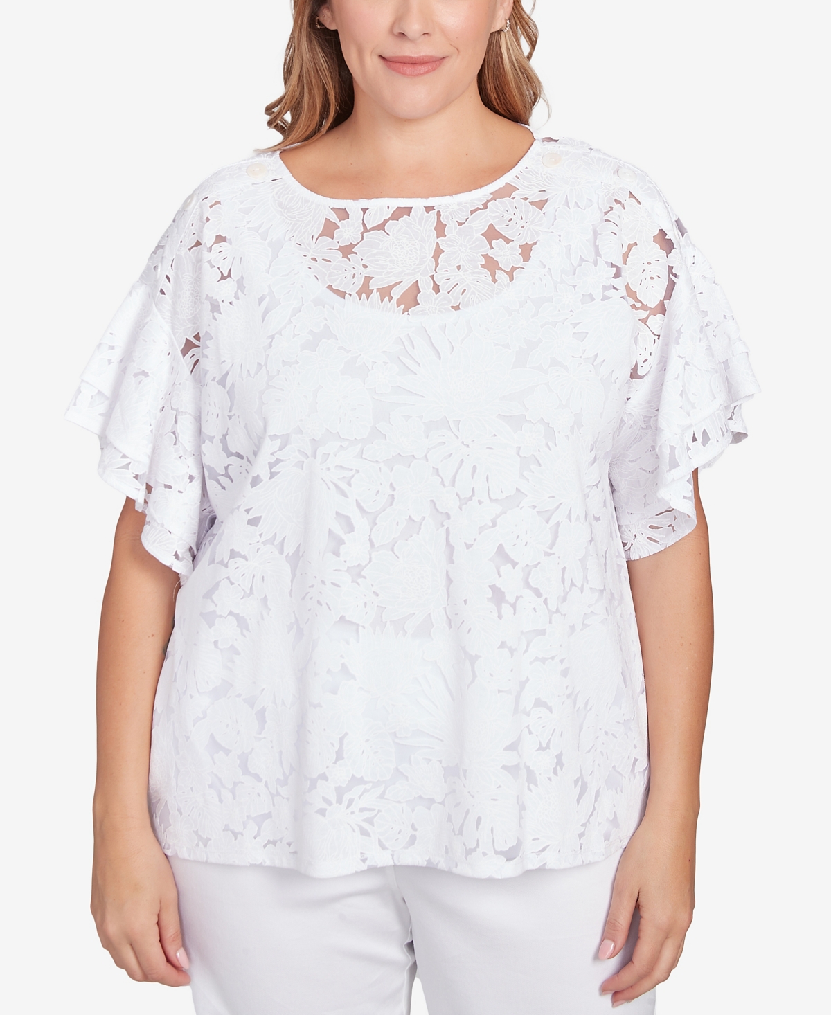 Plus Size Tropical Burnout Top - White Multi