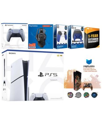 Playstation 5 Slim Disc with Extra Sterling Silver Controller, Plantronics Headset, Gamer Kit, Trigger Kit and MightySkins Decal Voucher + 1 Year