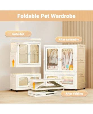 Stackable Storage Bins, Plastic Collapsible Storage Containers with Doors, Wheels and Hanging Rods, Large Lidded Closet Organizers Cabinet for Home Office