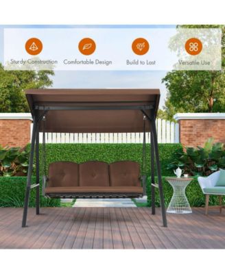 Outdoor 3-Seat Porch Swing with Adjust Canopy and Cushions