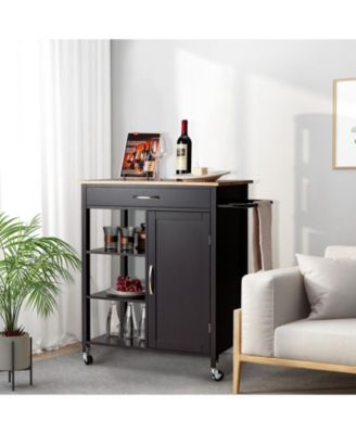 Mobile Kitchen Island Cart with Rubber Wood Top