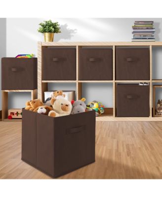 Set of 6 Collapsible Fabric Storage Cube Bins, Beige - 13" Foldable Cloth Baskets for Shelves and Cubby Organizers