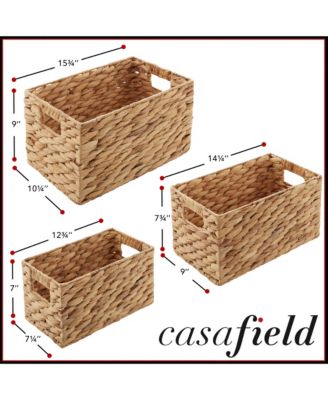 Set of 3 Water Hyacinth Storage Baskets with Handles - Small, Medium, and Large Woven Nesting Storage Bin Organizers for Shelves