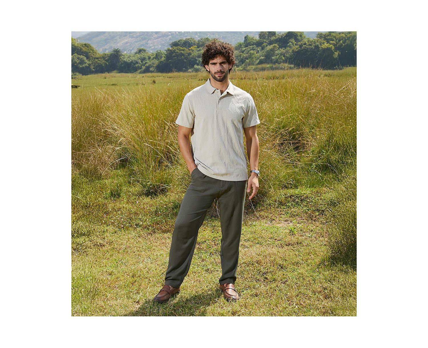 Men's Cream White Veined-Tactile Polo T-Shirt