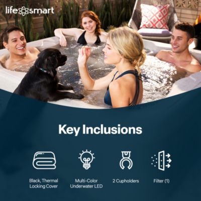 LS100 Sand 4 Person Plug and Play Square Hot Tub Spa with Black Cover