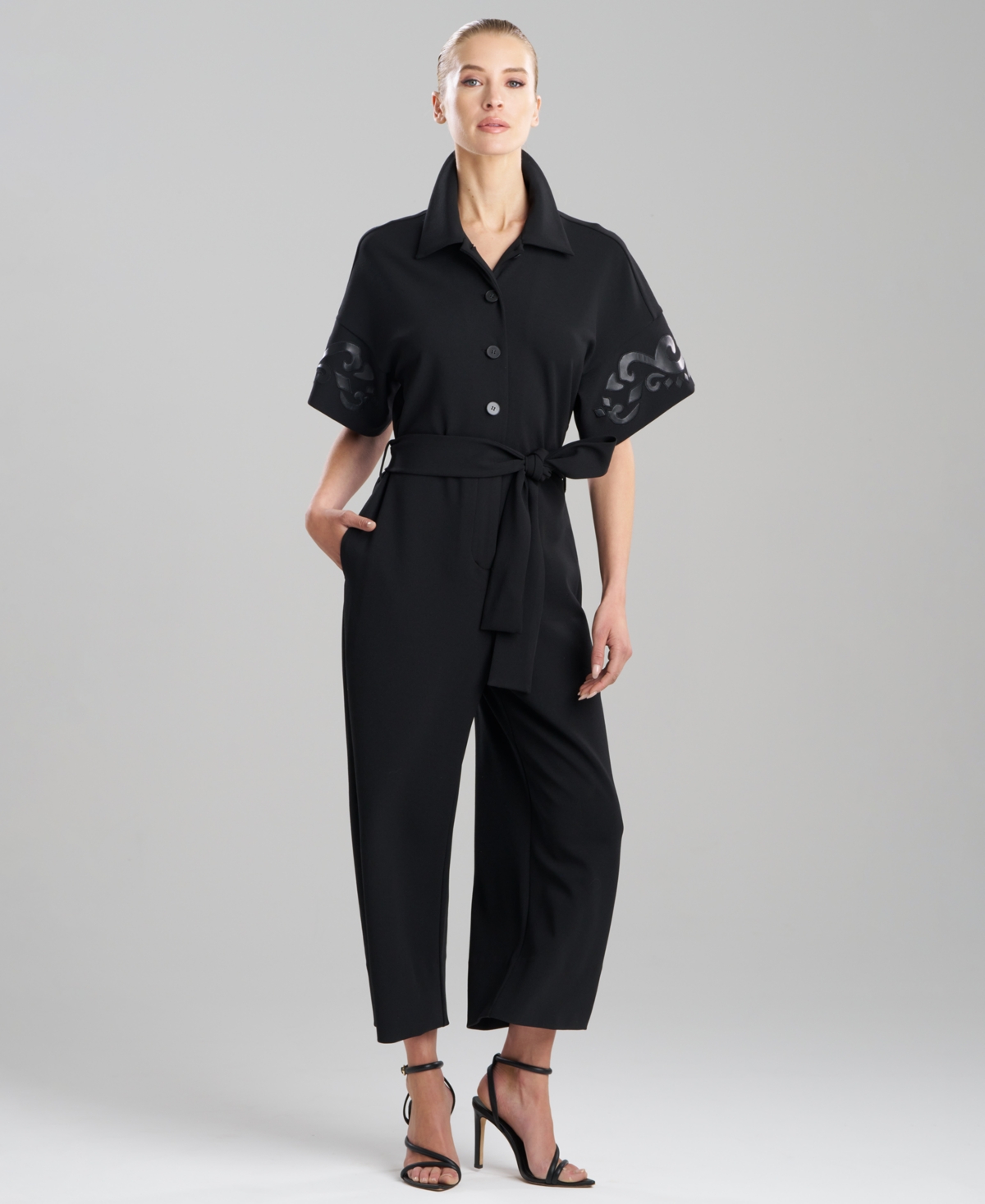 Women's Belted Straight-Leg Jumpsuit - Black