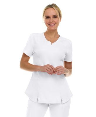 Women's Scrubs V-Neck Notch Fashion Stretch Scrub Top with Two Pockets, Flex Easy Care Fabric, Bubble Gum, Large
