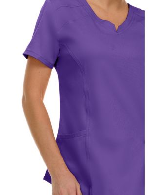 Women's Scrubs V-Neck Notch Fashion Stretch Scrub Top with Two Pockets, Flex Easy Care Fabric, Bubble Gum, Large