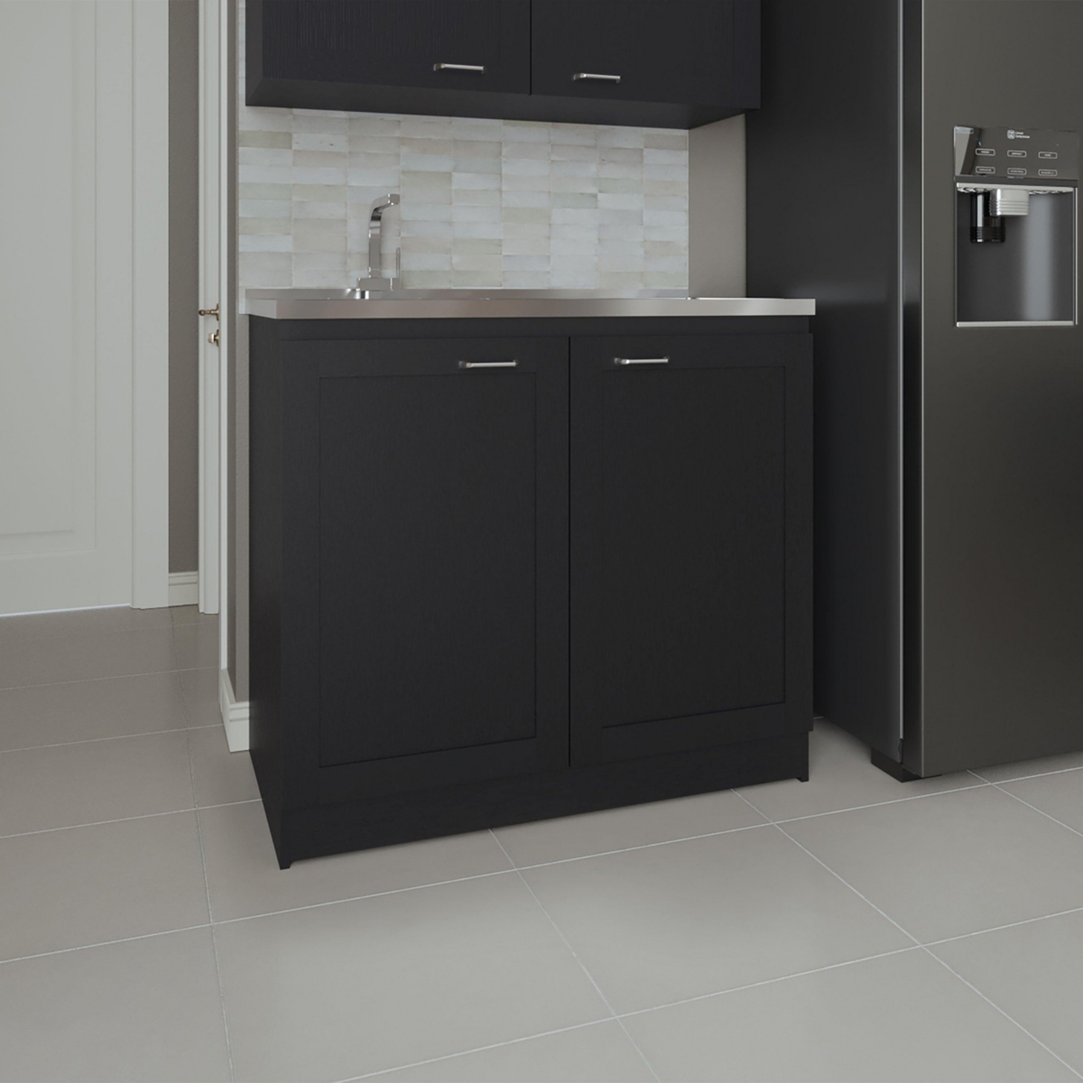 Bickleton Utility Sink Cabinet, 2 Doors, 2 Shelves - Black wengue