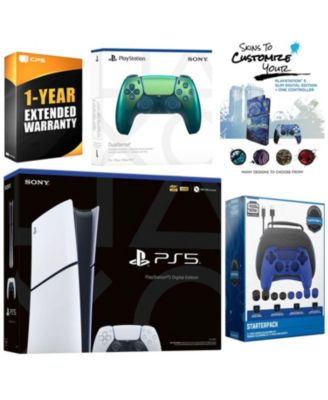 Playstation 5 Slim Digital with Extra Chroma Indigo Controller, Gamer Starter Kit and MightySkins Decal Voucher + 1 Year CPS Extended Warranty