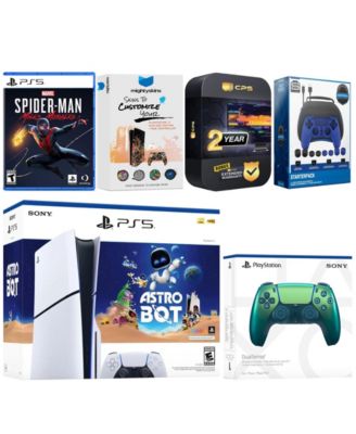 PlayStation 5 Slim Disc Astro Bot, Spider-Man Miles Morales Bundle with Extra Midnight Black Controller, Pro Gamer Starter Kit, MightySkins Code