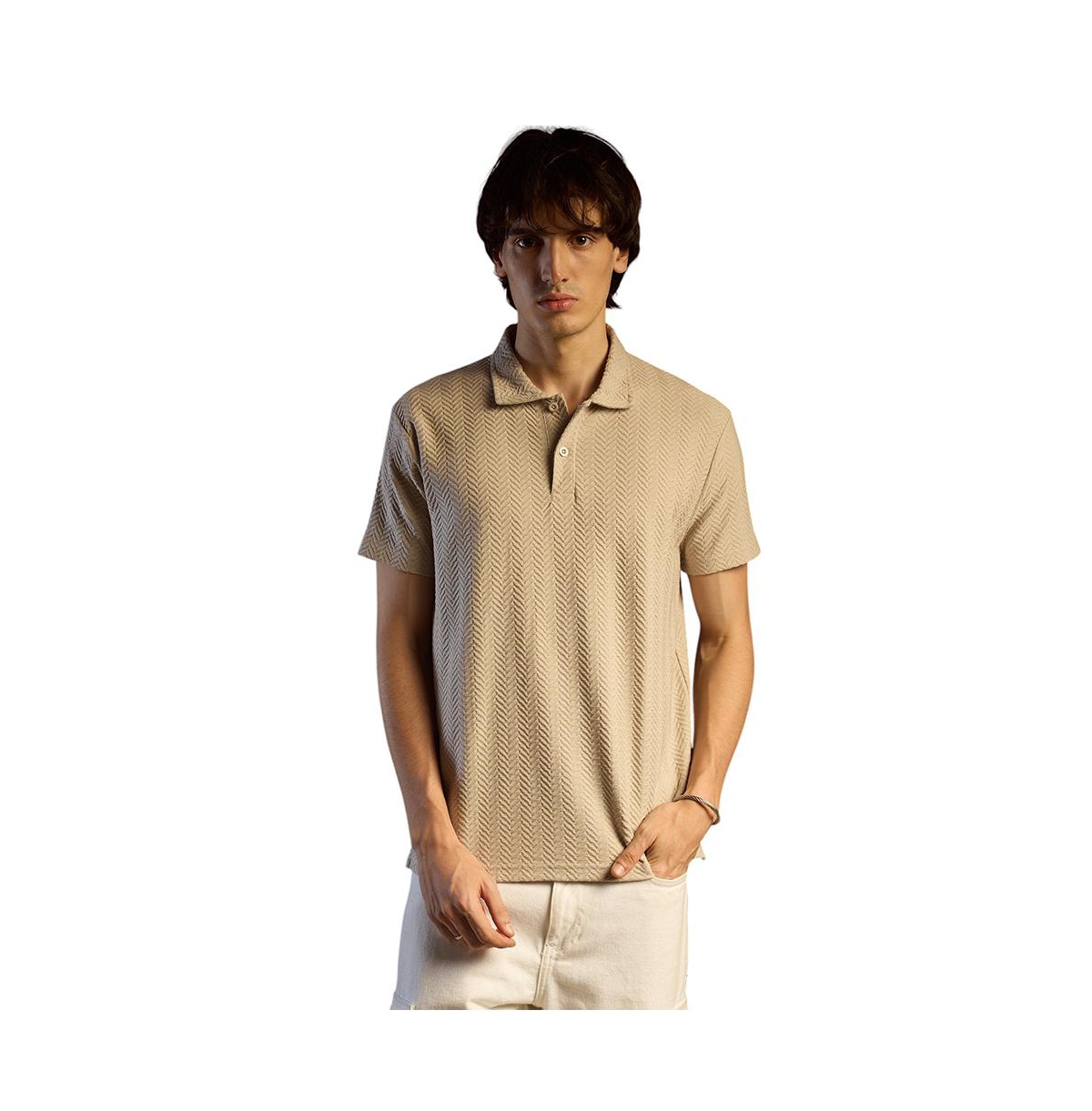Men's Saltbox Beige Chevron Polo T-Shirt - Beige/khaki