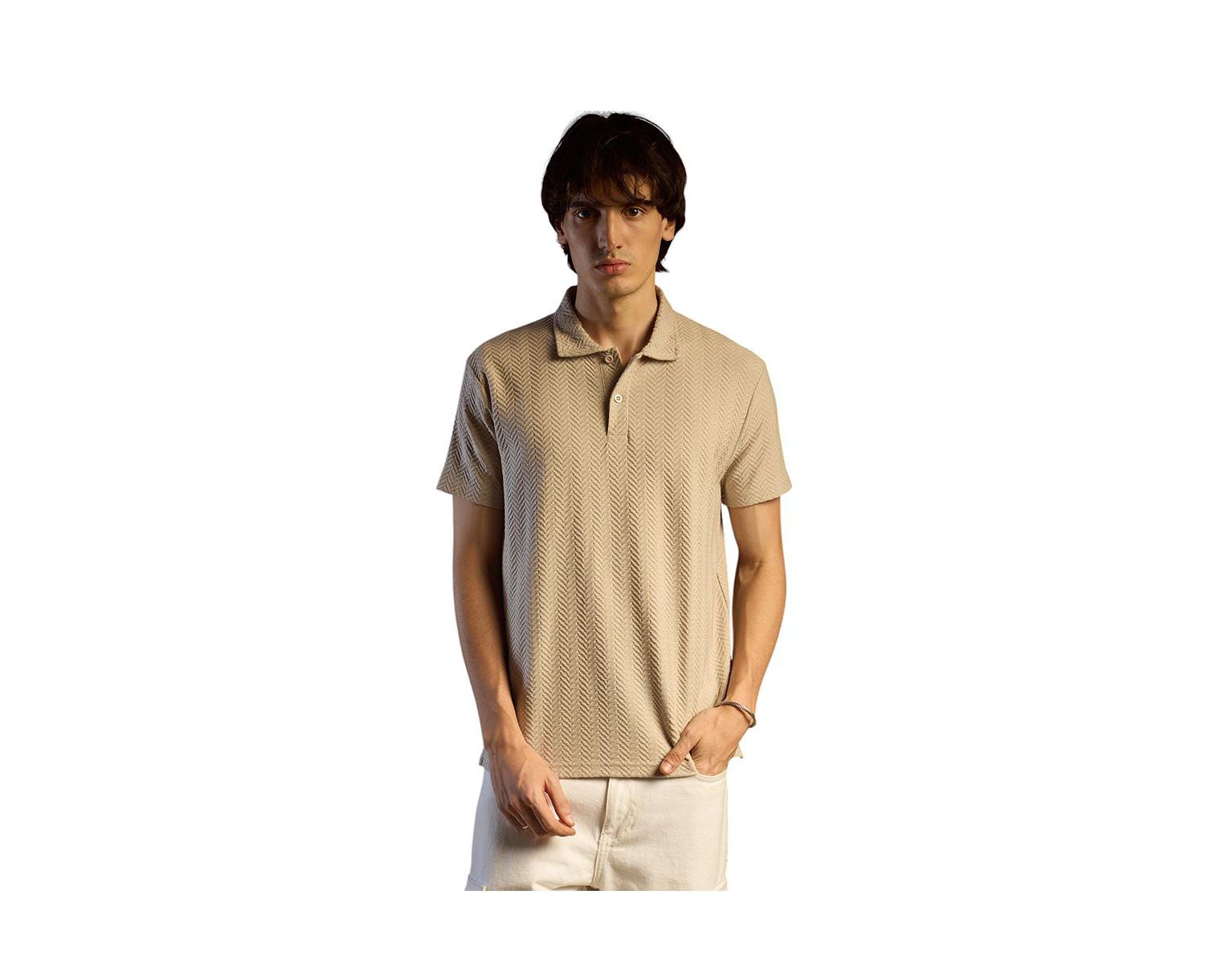 Men's Saltbox Beige Chevron Polo T-Shirt