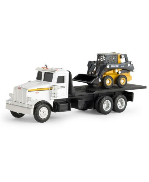 Детские игрушки ERTL 1/64 Scale John Deere Peterbilt Die-Cast Flatbed Truck With 320E Skid Steer, 2-Piece Set