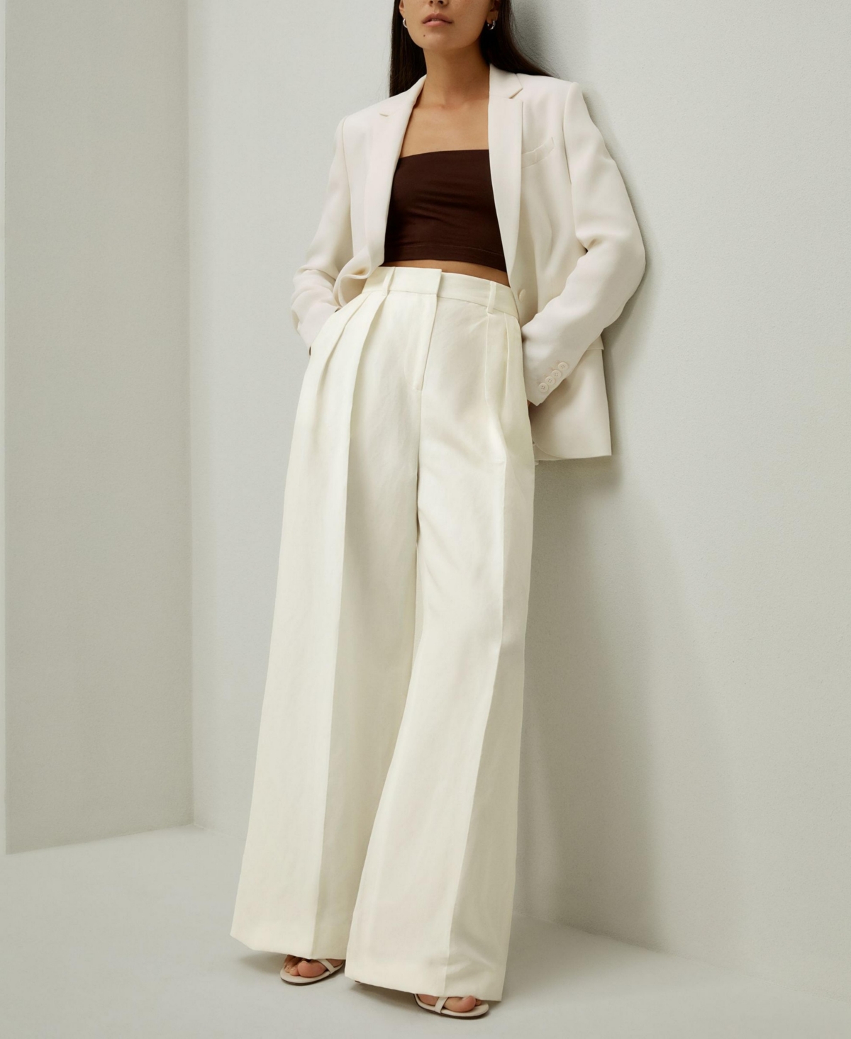 Lilysilk Women's Front-Pleated Silk-Linen Blend Trousers