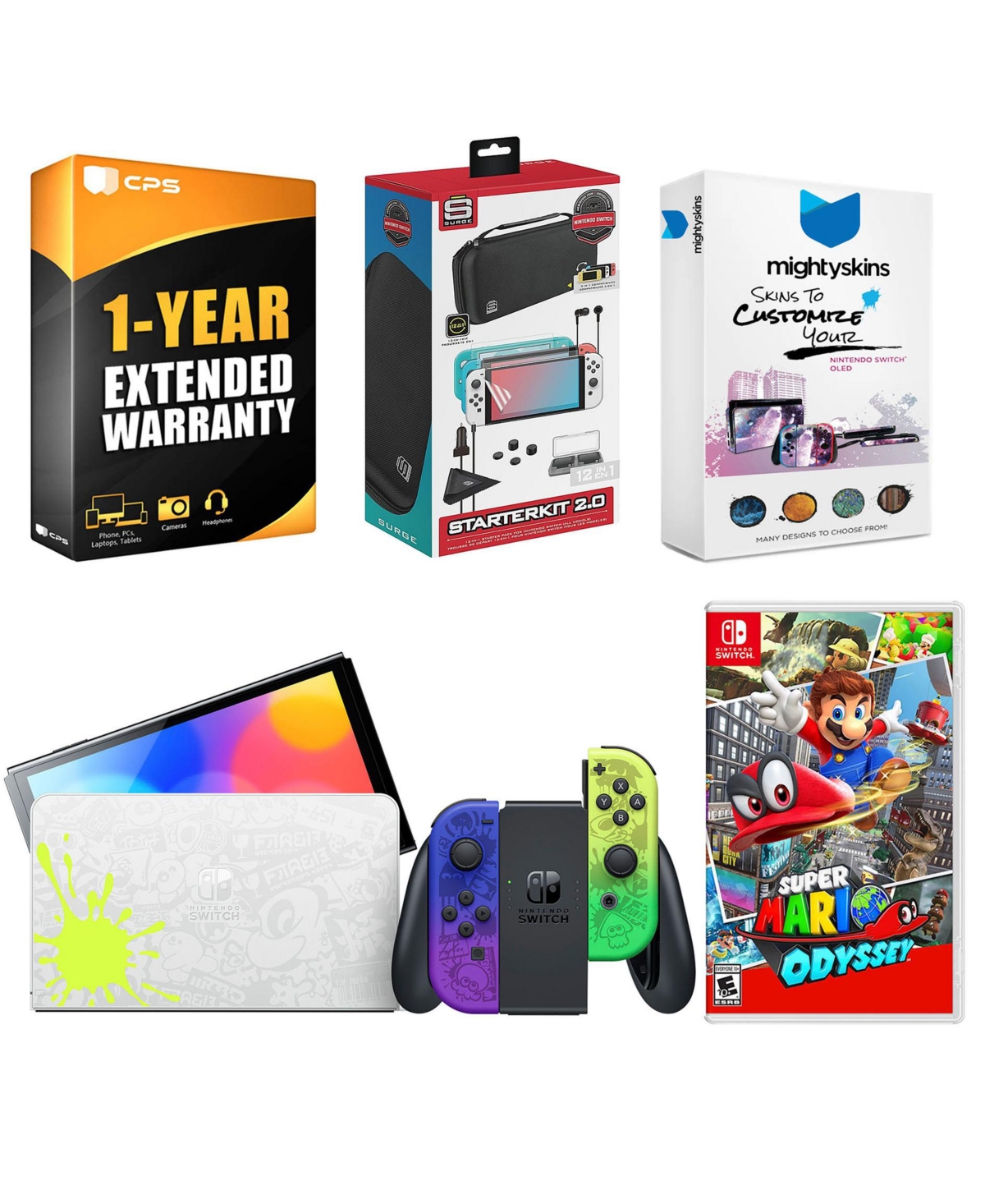 Nintendo Switch Oled Console Splatoon 3 Special Edition with Super Mario Odyssey, Surge Accessory Gaming Kit