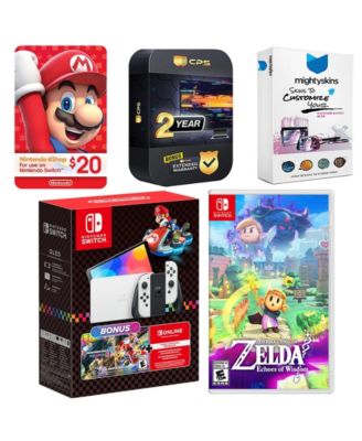 Switch OLED Console Mario Kart 8 Bundle with The Legend Of Zelda Echoes Of Wisdom, Nintendo $20 eShop Gift Card, MightySkins Console and Cont