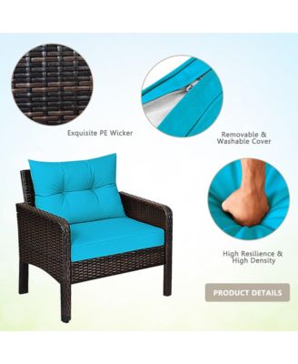 4PCS Rattan Patio Furniture Conversation Set Cushioned Outdoor Furniture Set