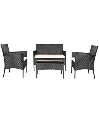 4PCS Patio Rattan Conversation Set Outdoor Furniture Set w/ Cushion