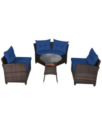 4PCS Patio Furniture Set Outdoor Rattan Sectional Sofa Set w/ Cushions