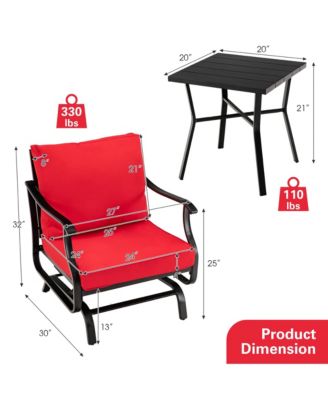 3 Piece Patio Conversation Bistro Set Outdoor Rocking Chair Set  w/ Cushions