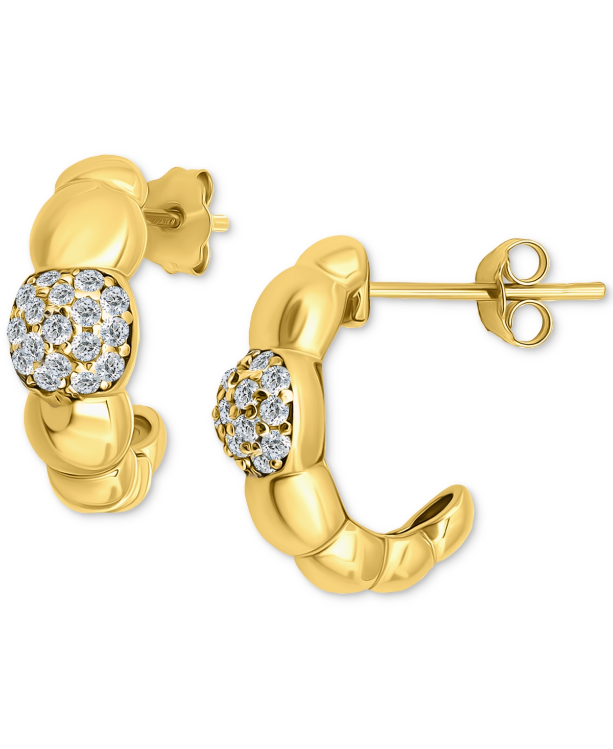 Cubic Zirconia Accent Puffy Half Hoop Earrings in Sterling Silver (also in 18k Yellow Gold over Sterling Silver), Exclusively at Macy's
