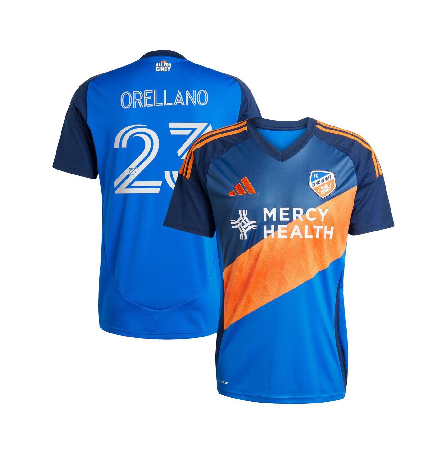 Мужские топы adidas Luca Orellano Blue FC Cincinnati 2025 Orange and Blue Legacy Kit Replica Player Jersey — фото 1