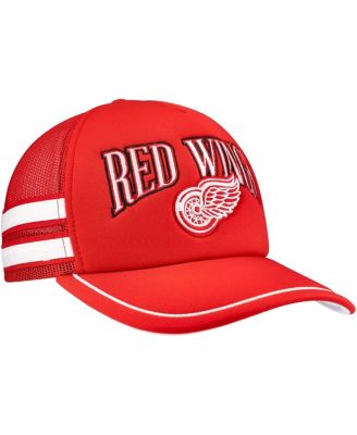Men's Red Detroit Red Wings Sideband Stripes Trucker Snapback Hat