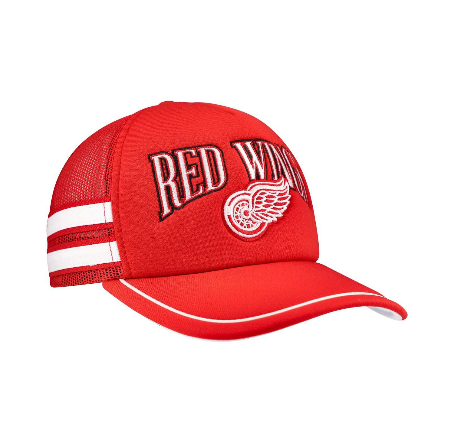 Men's Red Detroit Red Wings Sideband Stripes Trucker Snapback Hat