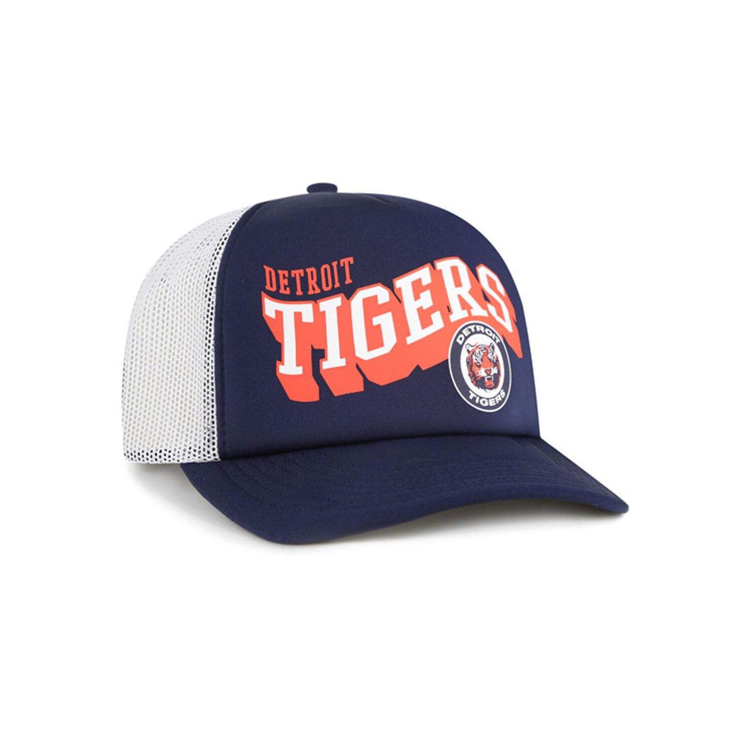 Men's Navy Detroit Tigers Meander Foam Trucker Snapback Hat