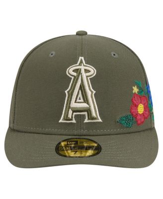 Мужская приталенная шляпа New Era оливкового цвета в тон Los Angeles Angels с цветочным принтом 59 размера 
