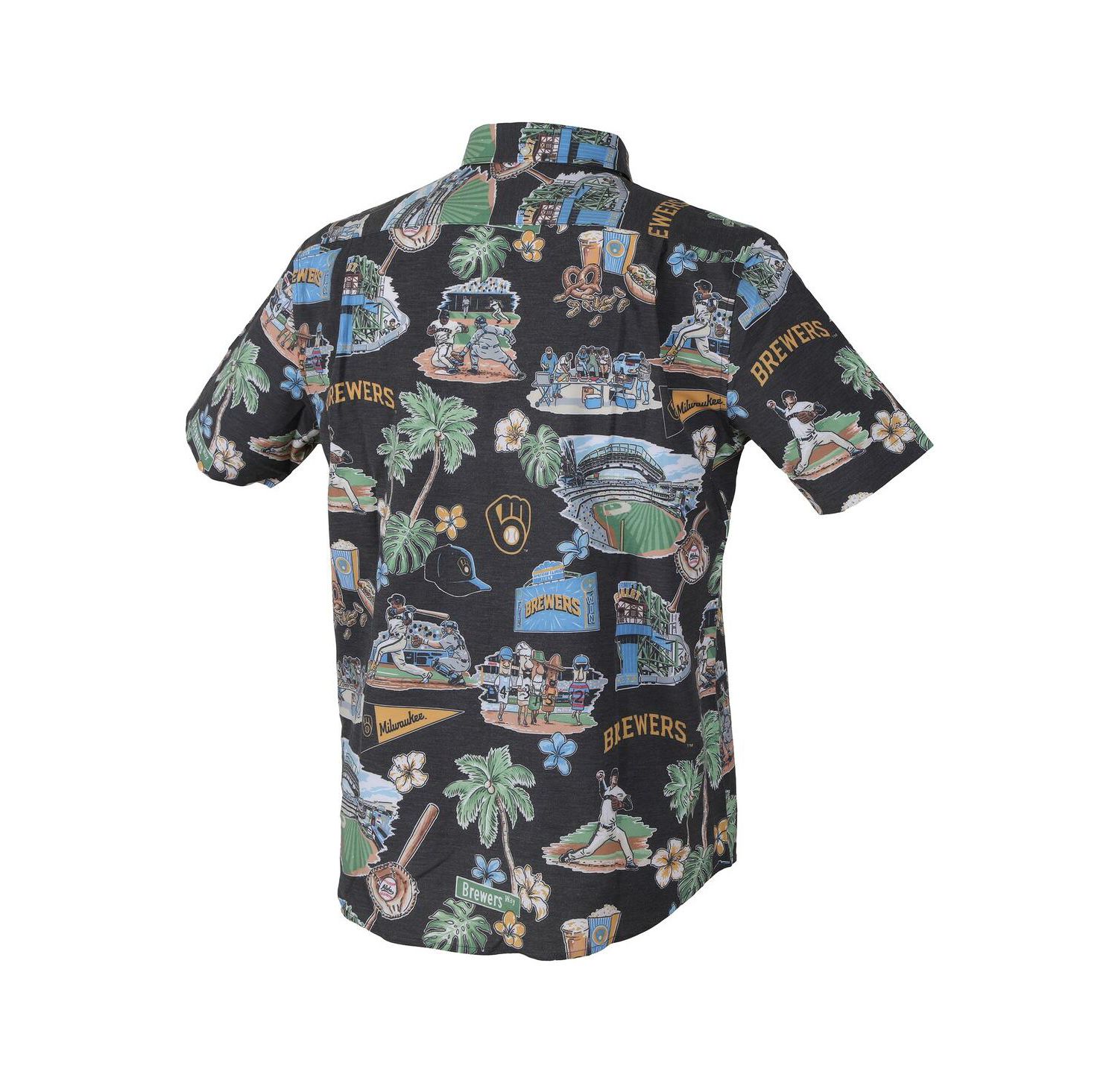 Men's Black Milwaukee Brewers Scenic Tri-Blend Button-Down Shirt