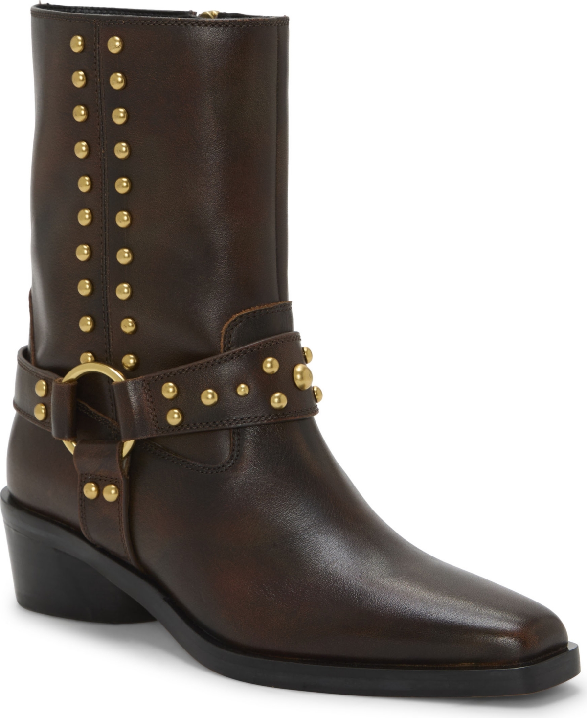 Women's Roista Studded Western Moto Booties - Dark Caramel Vintage Acid Wash Leather