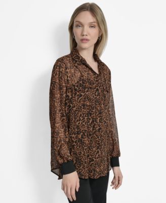 Women's Printed Button-Front Long-Sleeve Shirt