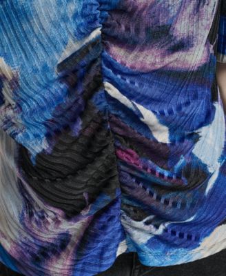 Women's Printed Puff-Sleeve Ruched Top