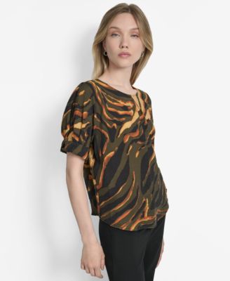 Women's Printed Voile Short-Sleeve Blouse