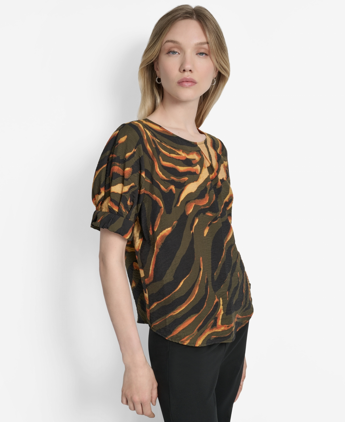 Dkny Abstract Zebra Print Voile Top In Multi