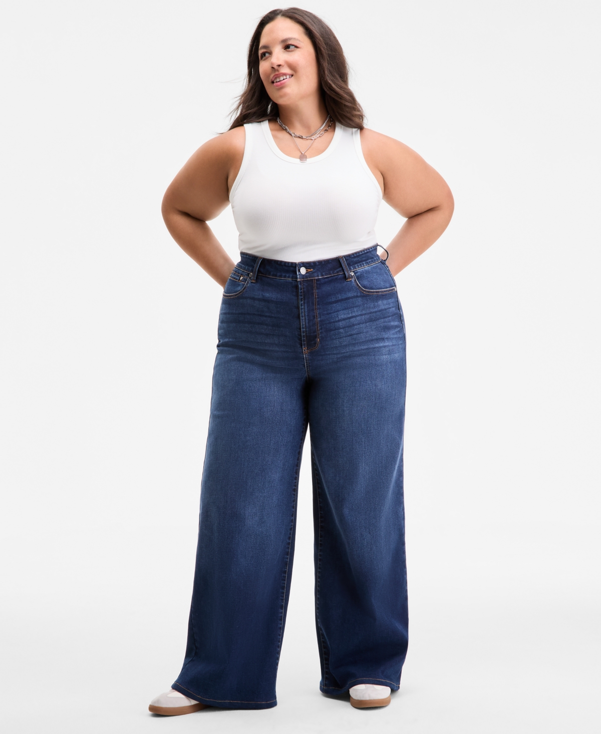 On 34th Trendy Plus Size High-rise Wide-leg Jeans, Exclusively At Macy's In Blue