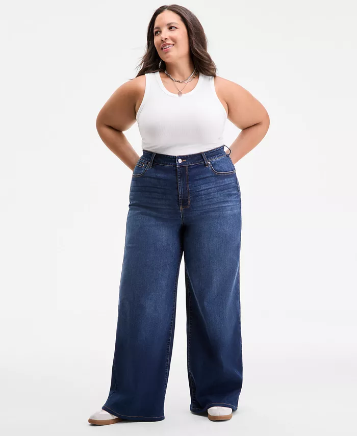 Trendy Plus Size High-Rise Wide-Leg Jeans