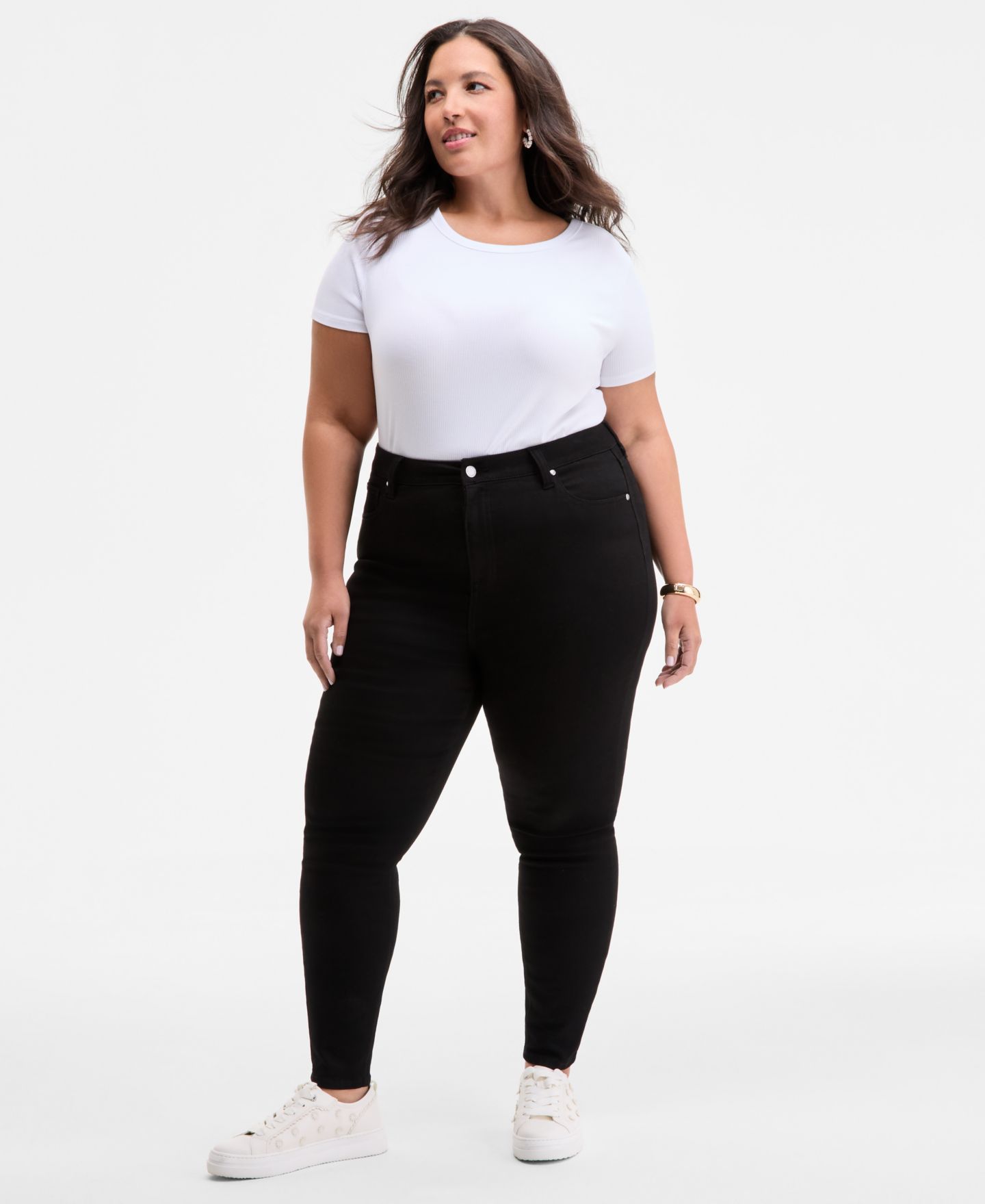 Женские джинсы On 34th Trendy Plus Size High-Rise Skinny Ankle, цвет: Чёрный — фото 1
