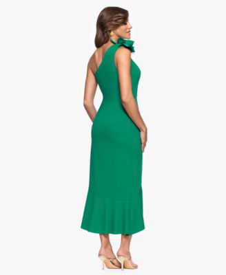 Petite Asymmetrical One-Shoulder Ruffled Midi Dress