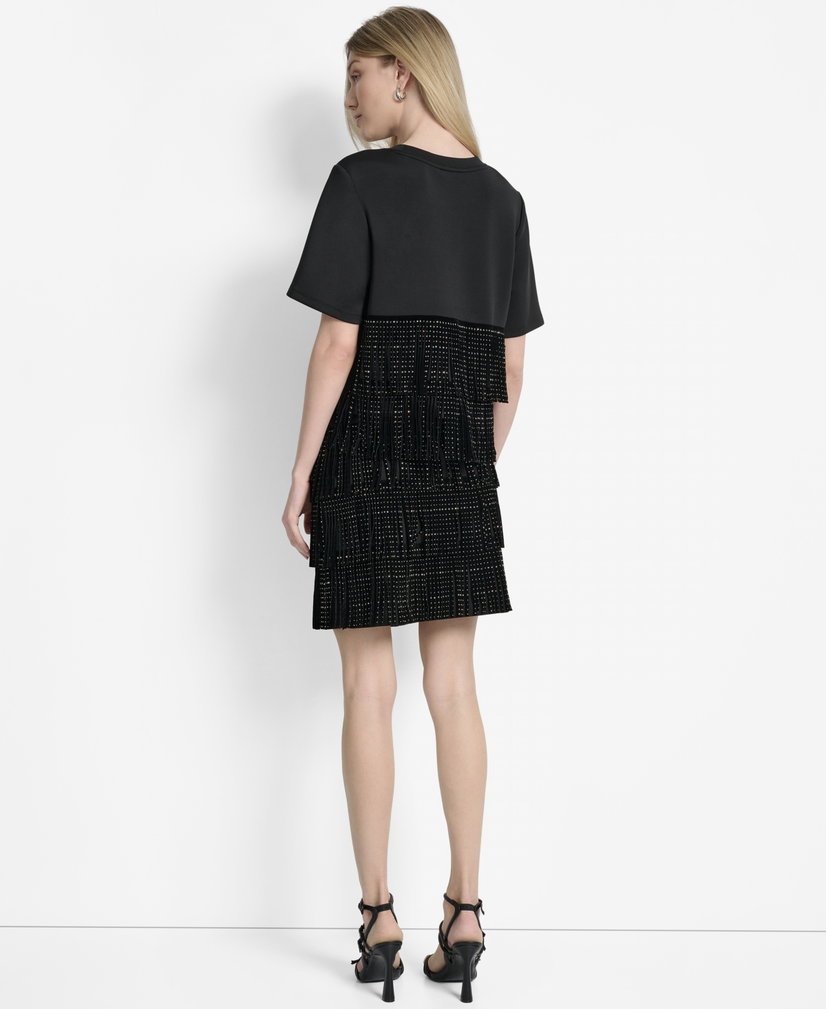 Dkny Stud Fringe T-shirt In Black