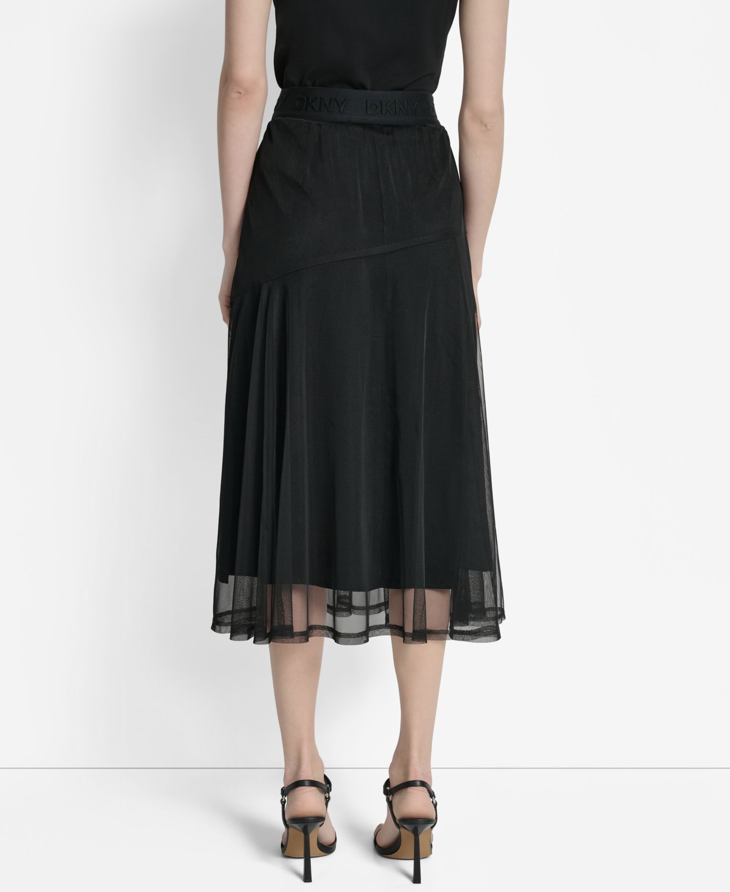 Женская юбка DKNY Layered Mesh Logo-Tape Midi, цвет: Чёрный — фото 2