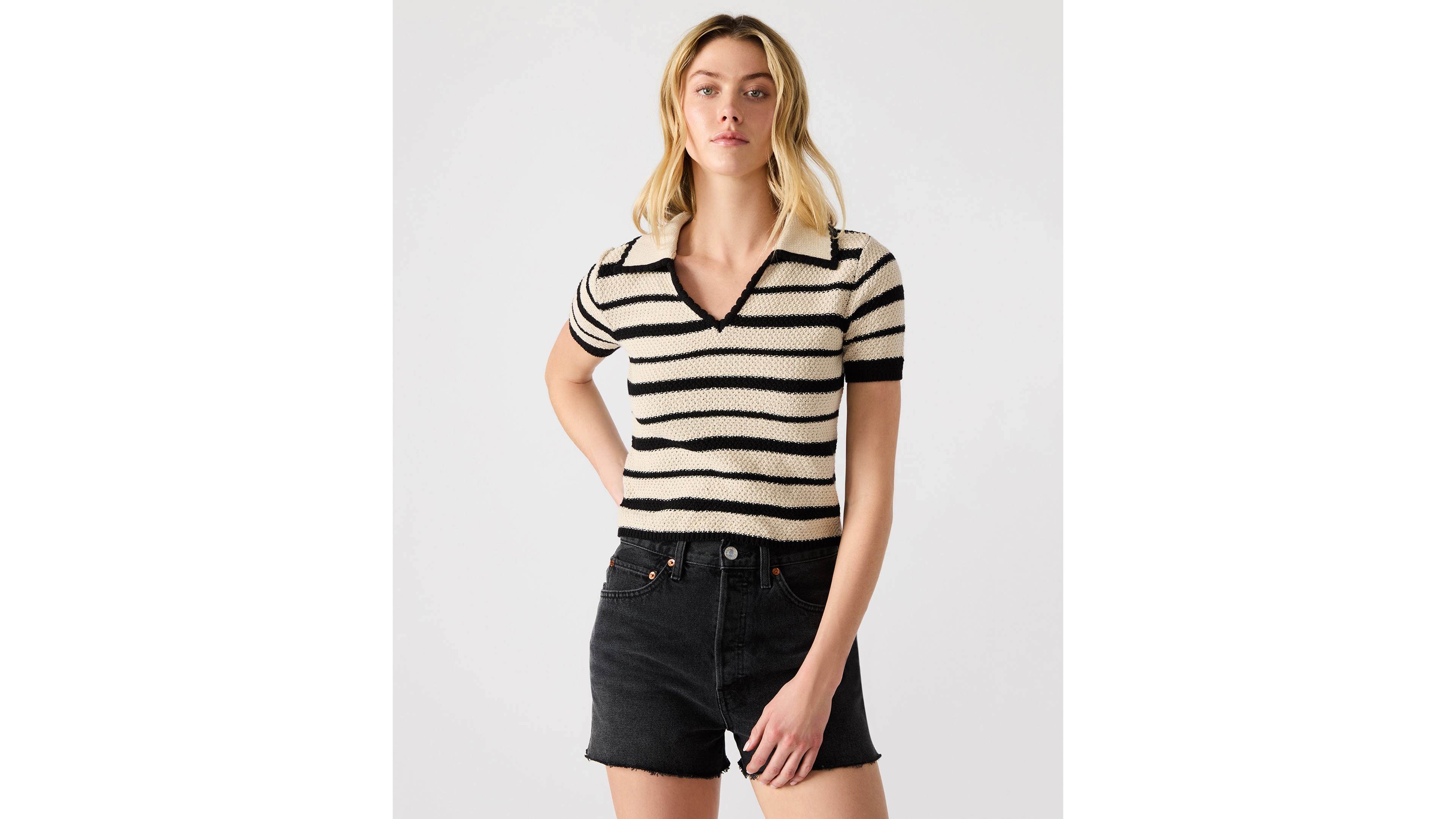 Steve Madden Women's Striped Short-Sleeve Sweater