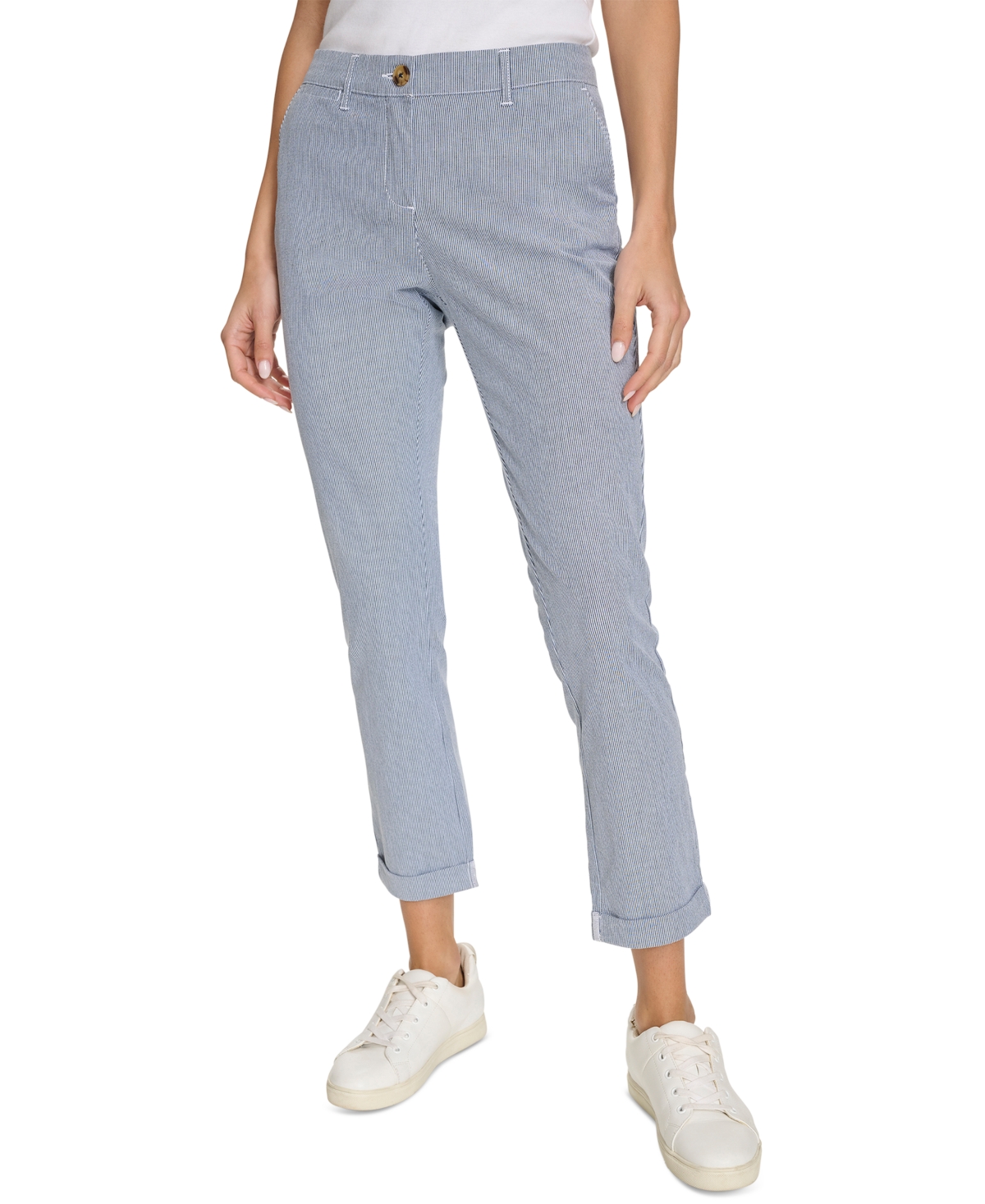 Women's Montauk Chino Mid-Rise Straight-Leg Pants - Blue/white