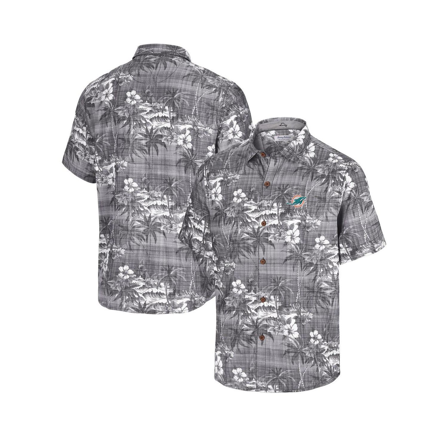 Men's Black Miami Dolphins Coconut Point Isla Palmetta Camp Button-Up Shirt