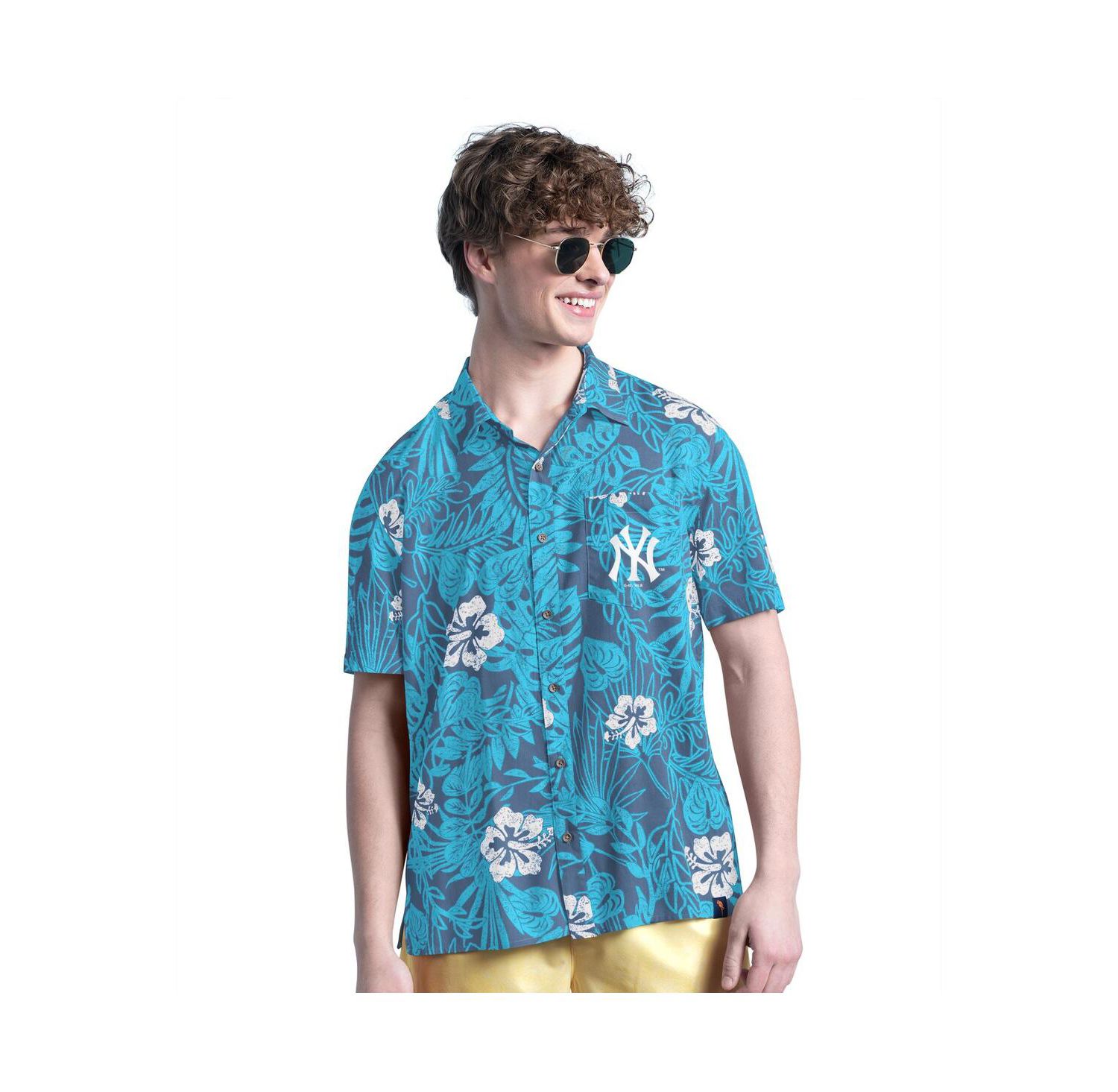 Men's Navy New York Yankees Palm Shade Party Button-Up Shirt