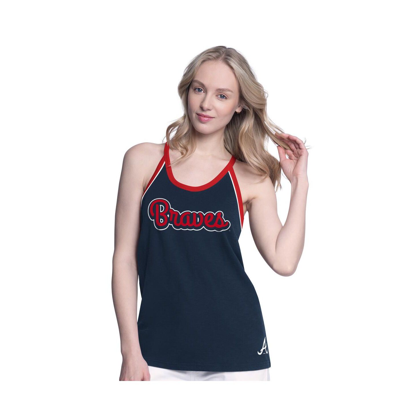 Женский топ G-III 4Her by Carl Banks Navy Atlanta Braves Curveball Racerback — фото 1